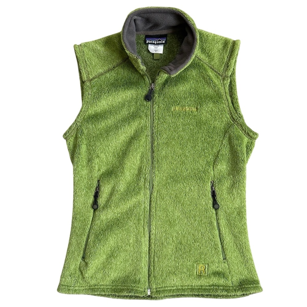 Patagonia Fuzzy Green Ladies “R2” Zippered Outdoor Hiking Vest Size Small